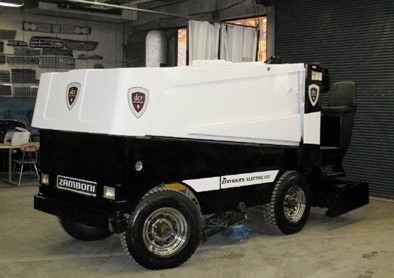 A state Zamboni spruced up by Medford Vocational High School students