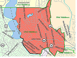 Map of the 23rd Middlesex House District