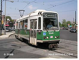 A Green Line train at Cleveland Circle.  Photo by Alexander Svirsky.
