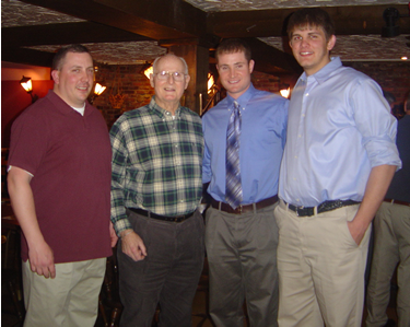 Medford native and former Major League Baseball player Bill Monbouquette with Medford High School baseball coach Nick Tucci and captain Ben Waldrip.