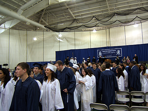 Happy MHS graduates leave their ceremony at Tufts University