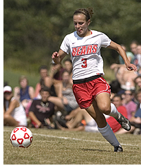 MHS girls soccer coach Jessica Chiachio in action for Bridgewater State College.