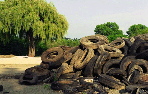 Tires on the Malden River before the clean-up