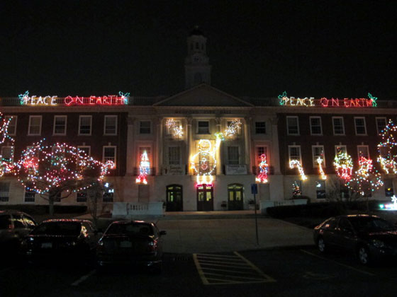 Medford City Hall lit up