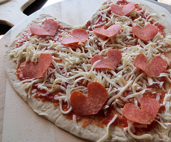 heart-shaped pizza