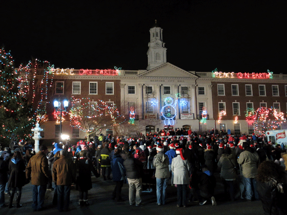 Medford City Hall lit up