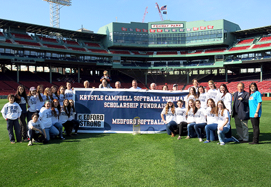 softball team at Fenway Park