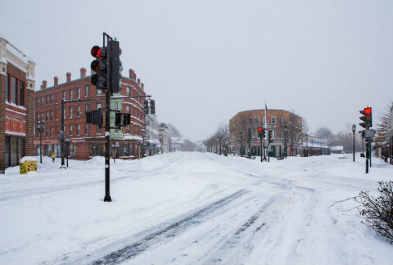 Medford Square post-blizzard