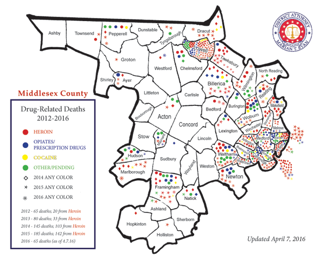 Middlesex opiate OD map